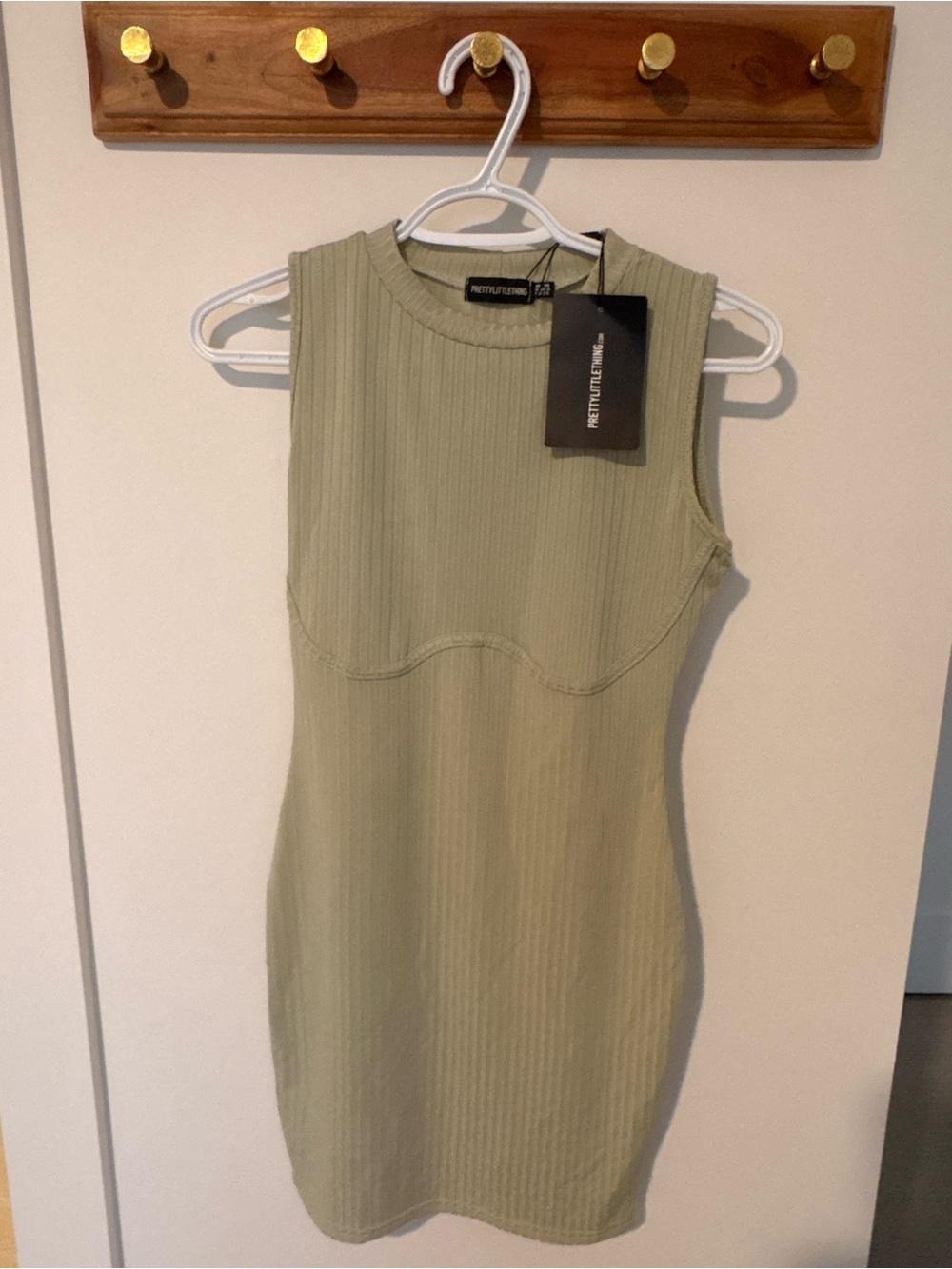 PrettyLittleThing Sage Ribbed Sleeveless Bodycon Mini Dress